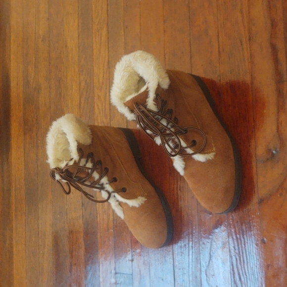 Amanda Smith Brown Leather/Suede Combat Boots with Faux Fur Trim Sz 6 - Picture 4 of 9